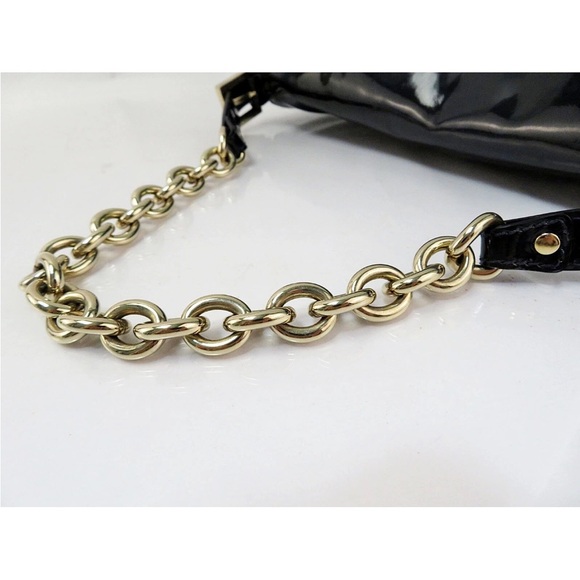 Fendi Black Patent Leather Shoulder Bag with Gold Chain - Picture 9 of 16